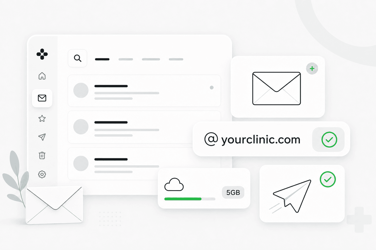 Custom domain email inbox on clinic domain illustration