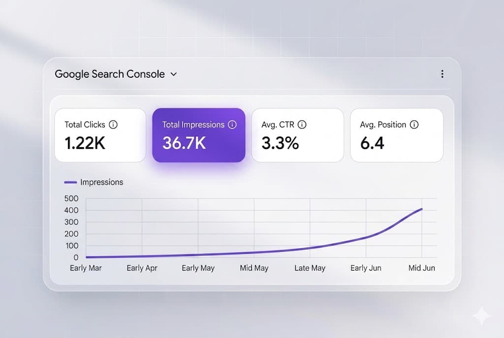Google Search Console — 36.7K impressions from a ZeroAI Lab client
